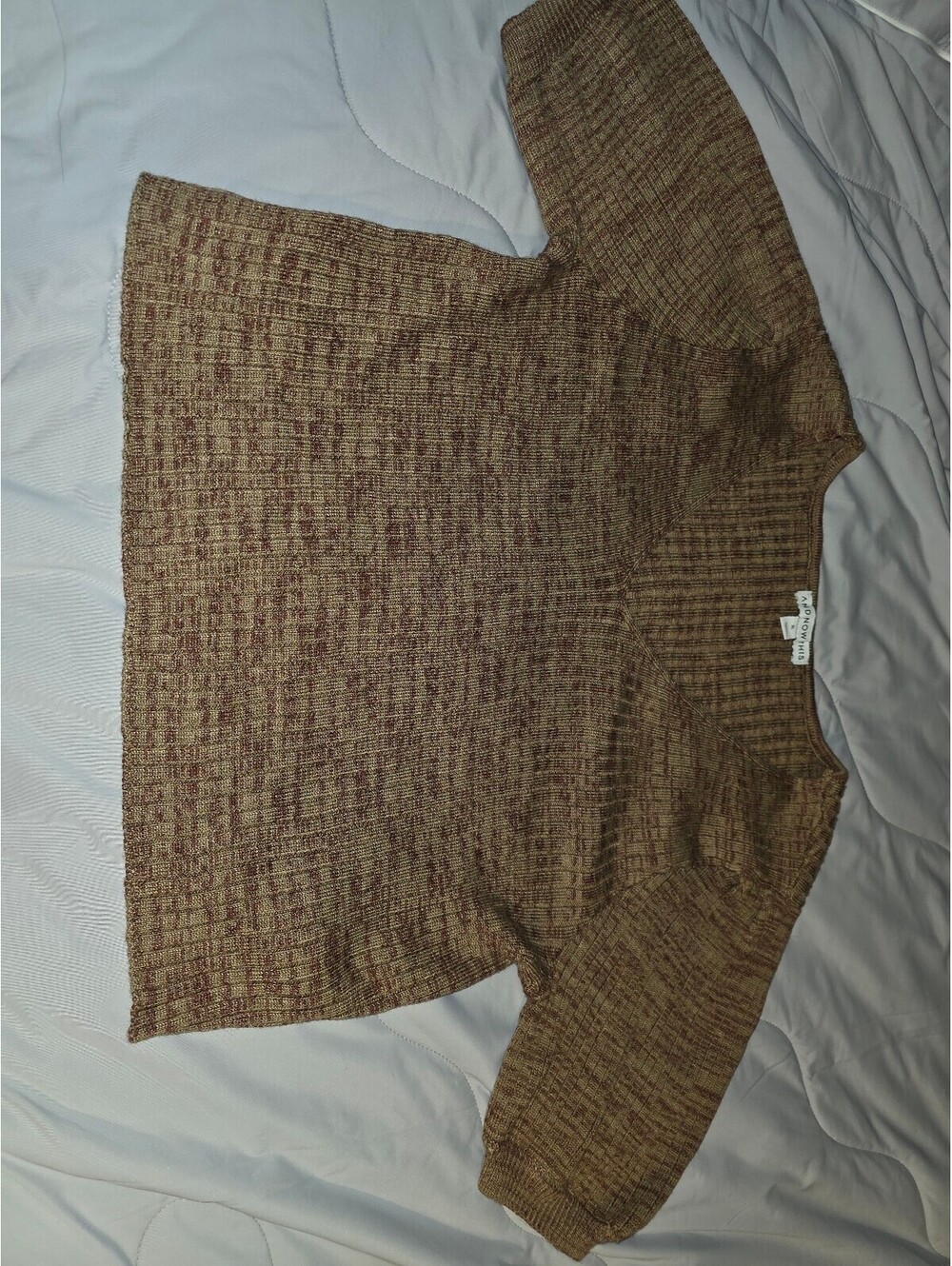 And Now This Knit Blouse Womens size XL Brown Short Sleeve Ribbed Vneck New M099